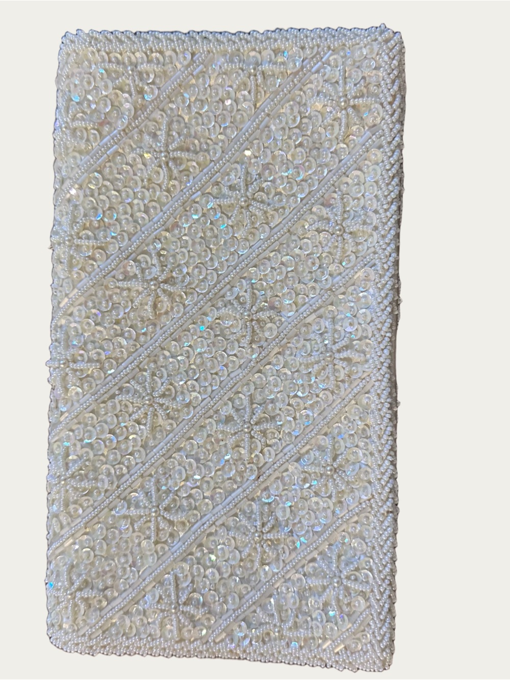 Sequined Beaded White Clutch Vintage Evening Bag